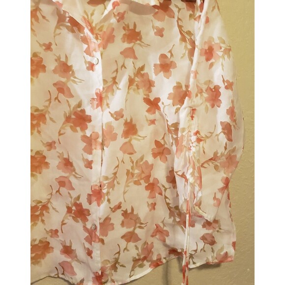 Notations Floral Womens Three Quarter Sleeve Sheer Blouse Sz 1X Button Down - Picture 4 of 7